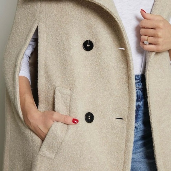 Winter Casual Poncho Double Breasted Stand Collar Wool Blend Cape Cloak Coat M - Picture 2 of 13